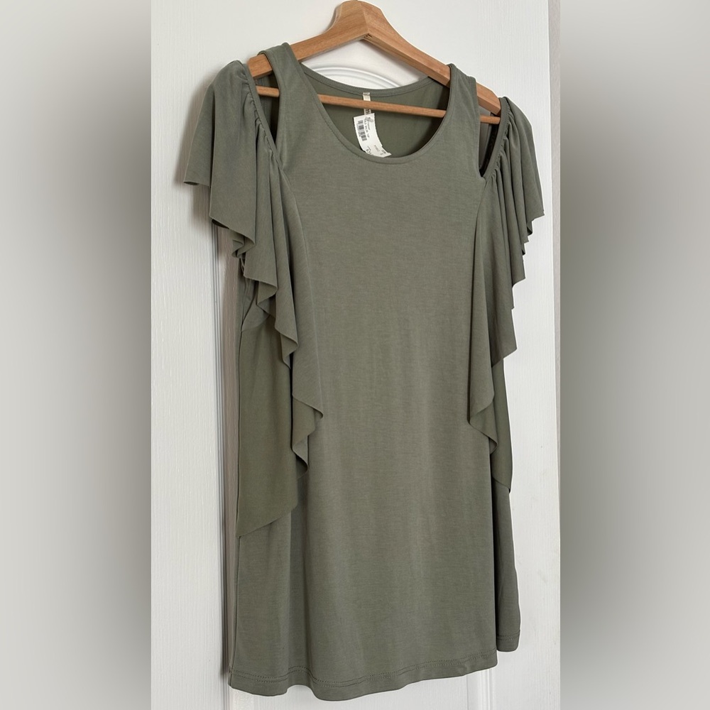 NWT Green Mittoshop “cold shoulder” ruffle sleeve blouse - size S - Picture 2 of 9